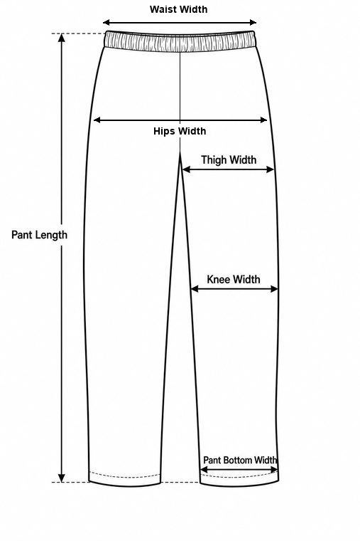 Trouser measurement guide showing waist and hips width